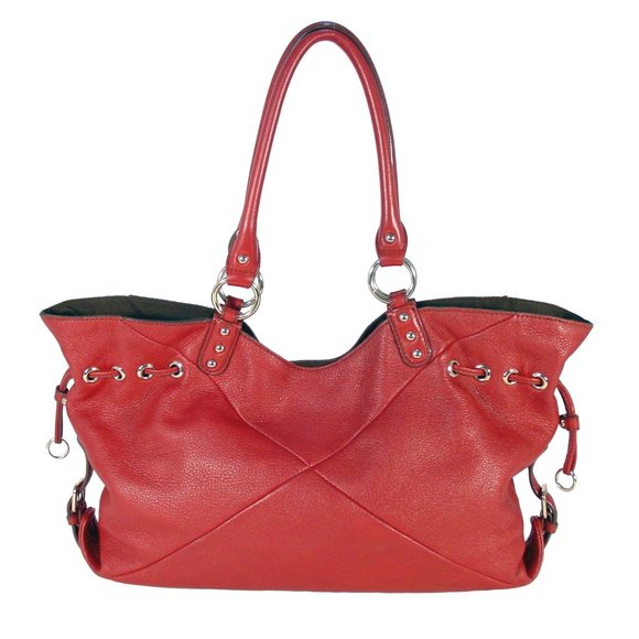 MIT MITTE Slouchy Red Leather Drawstring Tote Bag - TOKYO - Picture 1 of 6